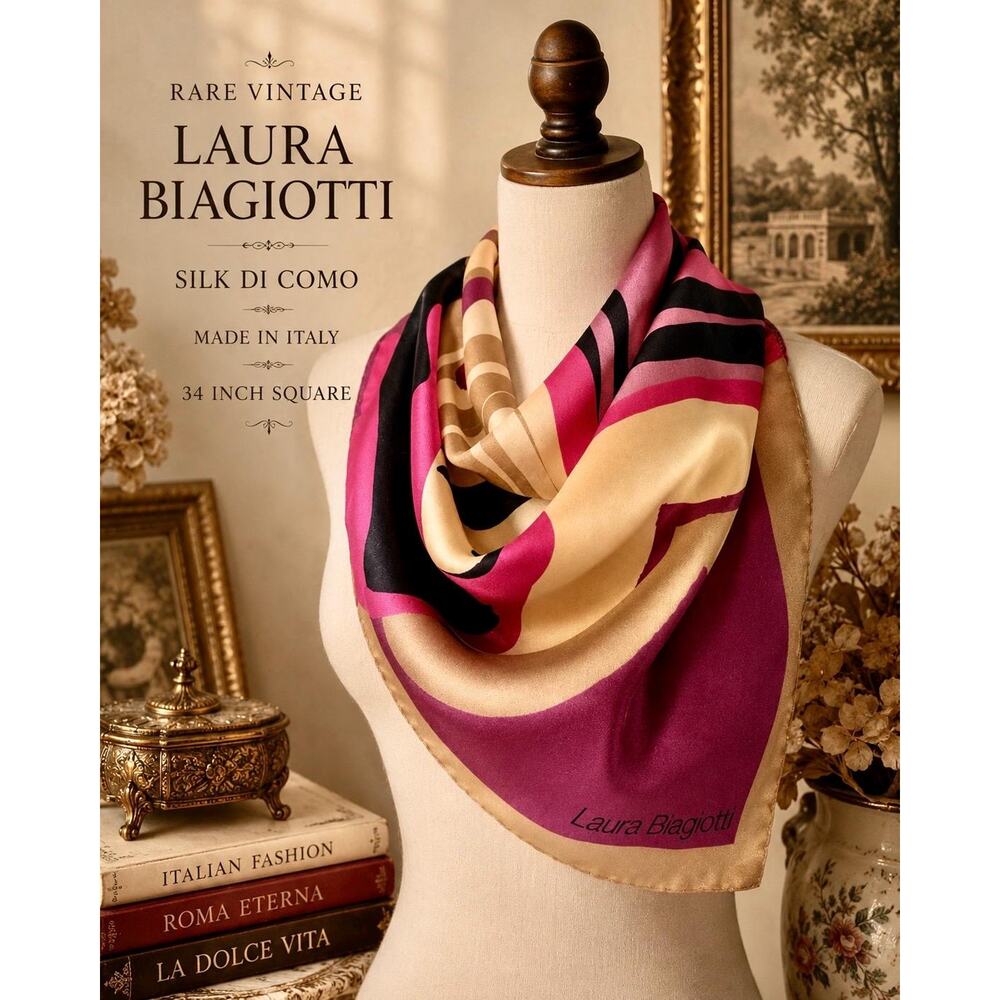 Rare Vintage Laura Biagiotti Silk Di Como Italian Scarf Abstract Print 34x34 - Picture 3 of 12